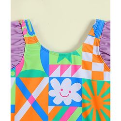 Babyhug Frill Sleeves Frock Swimsuit with Tropical Theme - Multicolor