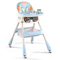 Babyhug 3-in-1 Convertible High Chair - Green| 5-Point Safety Harness| Dual Detachable Food Tray| Adjustable & Foldable Design| Removable Wheels with Brakes| Anti-Skid Base| Toddler & Rocking Chair