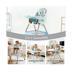 Babyhug 3-in-1 Convertible High Chair - Green| 5-Point Safety Harness| Dual Detachable Food Tray| Adjustable & Foldable Design| Removable Wheels with Brakes| Anti-Skid Base| Toddler & Rocking Chair