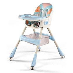 Babyhug 3-in-1 Convertible High Chair - Green| 5-Point Safety Harness| Dual Detachable Food Tray| Adjustable & Foldable Design| Removable Wheels with Brakes| Anti-Skid Base| Toddler & Rocking Chair