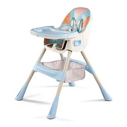 Babyhug 3-in-1 Convertible High Chair - Green| 5-Point Safety Harness| Dual Detachable Food Tray| Adjustable & Foldable Design| Removable Wheels with Brakes| Anti-Skid Base| Toddler & Rocking Chair