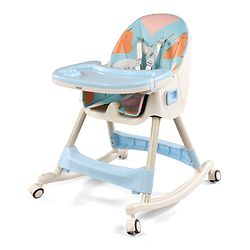Babyhug 3-in-1 Convertible High Chair - Green| 5-Point Safety Harness| Dual Detachable Food Tray| Adjustable & Foldable Design| Removable Wheels with Brakes| Anti-Skid Base| Toddler & Rocking Chair