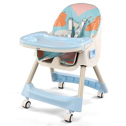 Babyhug 3-in-1 Convertible High Chair - Green| 5-Point Safety Harness| Dual Detachable Food Tray| Adjustable & Foldable Design| Removable Wheels with Brakes| Anti-Skid Base| Toddler & Rocking Chair
