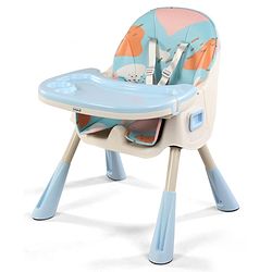 Babyhug 3-in-1 Convertible High Chair - Green| 5-Point Safety Harness| Dual Detachable Food Tray| Adjustable & Foldable Design| Removable Wheels with Brakes| Anti-Skid Base| Toddler & Rocking Chair