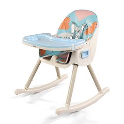 Babyhug 3-in-1 Convertible High Chair - Green| 5-Point Safety Harness| Dual Detachable Food Tray| Adjustable & Foldable Design| Removable Wheels with Brakes| Anti-Skid Base| Toddler & Rocking Chair
