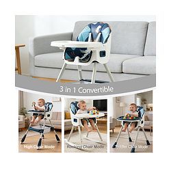 Babyhug 3-in-1 Convertible High Chair - Green| 5-Point Safety Harness| Dual Detachable Food Tray| Adjustable & Foldable Design| Removable Wheels with Brakes| Anti-Skid Base| Toddler & Rocking Chair