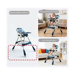 Babyhug 3-in-1 Convertible High Chair - Green| 5-Point Safety Harness| Dual Detachable Food Tray| Adjustable & Foldable Design| Removable Wheels with Brakes| Anti-Skid Base| Toddler & Rocking Chair