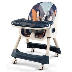 Babyhug 3-in-1 Convertible High Chair - Green| 5-Point Safety Harness| Dual Detachable Food Tray| Adjustable & Foldable Design| Removable Wheels with Brakes| Anti-Skid Base| Toddler & Rocking Chair