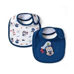 Babyhug Disney Mickey Sailor Print Premium Bibs Pack of 2 - White & Navy| Soft & Skin Friendly| Absorbent Material| Feeding & Drool Protection| Machine Washable| Easy Velcro Closure