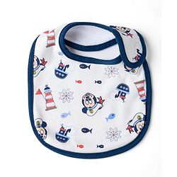 Babyhug Disney Mickey Sailor Print Premium Bibs Pack of 2 - White & Navy| Soft & Skin Friendly| Absorbent Material| Feeding & Drool Protection| Machine Washable| Easy Velcro Closure