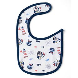 Babyhug Disney Mickey Sailor Print Premium Bibs Pack of 2 - White & Navy| Soft & Skin Friendly| Absorbent Material| Feeding & Drool Protection| Machine Washable| Easy Velcro Closure