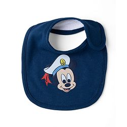 Babyhug Disney Mickey Sailor Print Premium Bibs Pack of 2 - White & Navy| Soft & Skin Friendly| Absorbent Material| Feeding & Drool Protection| Machine Washable| Easy Velcro Closure