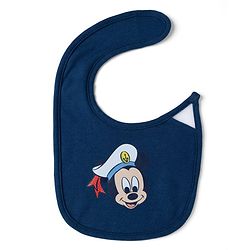 Babyhug Disney Mickey Sailor Print Premium Bibs Pack of 2 - White & Navy| Soft & Skin Friendly| Absorbent Material| Feeding & Drool Protection| Machine Washable| Easy Velcro Closure
