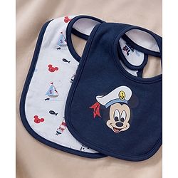 Babyhug Disney Mickey Sailor Print Premium Bibs Pack of 2 - Blue & Navy| Soft & Skin Friendly| Absorbent Material| Feeding & Drool Protection| Machine Washable| Easy Velcro Closure