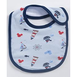 Babyhug Disney Mickey Sailor Print Premium Bibs Pack of 2 - Blue & Navy| Soft & Skin Friendly| Absorbent Material| Feeding & Drool Protection| Machine Washable| Easy Velcro Closure