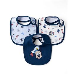 Babyhug Disney Mickey Sailor Print Premium Bibs Pack of 3 - White, Blue & Navy| Soft & Skin Friendly| Absorbent Material| Feeding & Drool Protection| Machine Washable| Easy Velcro Closure