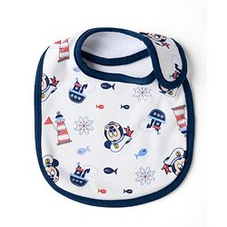Babyhug Disney Mickey Sailor Print Premium Bibs Pack of 3 - White, Blue & Navy| Soft & Skin Friendly| Absorbent Material| Feeding & Drool Protection| Machine Washable| Easy Velcro Closure