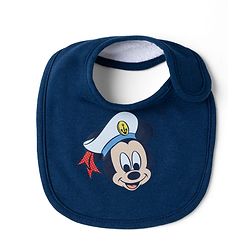Babyhug Disney Mickey Sailor Print Premium Bibs Pack of 3 - White, Blue & Navy| Soft & Skin Friendly| Absorbent Material| Feeding & Drool Protection| Machine Washable| Easy Velcro Closure