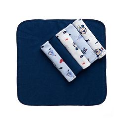 Babyhug Disney Mickey Sailor Print Premium Wash Cloths Pack of 6 - White, Blue & Navy| Soft & Gentle| Highly Absorbent| Multipurpose Baby Care Essential| Machine Washable