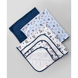 Babyhug Disney Mickey Sailor Print Premium Cotton Wrappers Pack of 3 - White, Blue & Navy| Soft & Breathable| Lightweight | Multi-Purpose Baby Wrapper| 0-12 Months| Travel Friendly