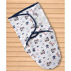 Babyhug Disney Sailor Mickey Premium Swaddle Wrapper - White Soft Breathable Cotton Adjustable Velcro Closure Gentle on Baby's Skin 0-6 Months Prevents Startling Reflex Travel Friendly