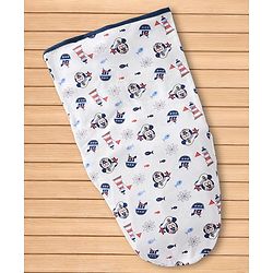Babyhug Disney Sailor Mickey Premium Swaddle Wrapper - White Soft Breathable Cotton Adjustable Velcro Closure Gentle on Baby's Skin 0-6 Months Prevents Startling Reflex Travel Friendly