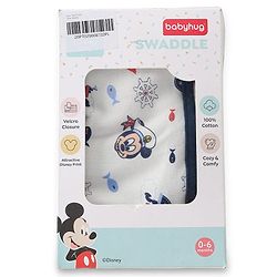 Babyhug Disney Sailor Mickey Premium Swaddle Wrapper - White Soft Breathable Cotton Adjustable Velcro Closure Gentle on Baby's Skin 0-6 Months Prevents Startling Reflex Travel Friendly