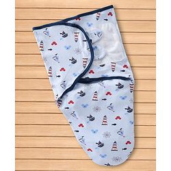 Babyhug Disney Sailor Mickey Premium Swaddle Wrapper - Blue Soft Breathable Cotton Adjustable Velcro Closure| Gentle on Baby's Skin 0-6 Months Prevents Startling Reflex Travel Friendly