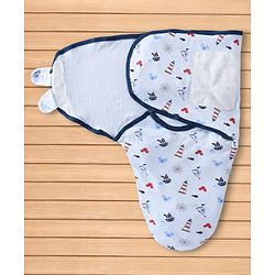 Babyhug Disney Sailor Mickey Premium Swaddle Wrapper - Blue Soft Breathable Cotton Adjustable Velcro Closure| Gentle on Baby's Skin 0-6 Months Prevents Startling Reflex Travel Friendly