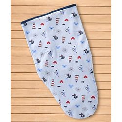 Babyhug Disney Sailor Mickey Premium Swaddle Wrapper - Blue Soft Breathable Cotton Adjustable Velcro Closure| Gentle on Baby's Skin 0-6 Months Prevents Startling Reflex Travel Friendly
