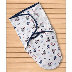 Babyhug Disney Sailor Mickey Premium Swaddle Pack of 2 - Navy & White Soft & Skin Friendly Cotton Velcro Closure| Newborn Baby Wrapper  0 to 6 Months Prevents Startling Reflex Travel Friendly