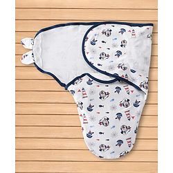 Babyhug Disney Sailor Mickey Premium Swaddle Pack of 2 - Navy & White Soft & Skin Friendly Cotton Velcro Closure| Newborn Baby Wrapper  0 to 6 Months Prevents Startling Reflex Travel Friendly