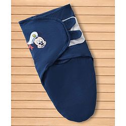Babyhug Disney Sailor Mickey Premium Swaddle Pack of 2 - Navy & White Soft & Skin Friendly Cotton Velcro Closure| Newborn Baby Wrapper  0 to 6 Months Prevents Startling Reflex Travel Friendly