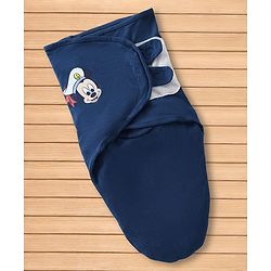 Babyhug Disney Sailor Mickey Premium Swaddle Wrapper Pack of 2 - Navy Blue Soft & Skin Friendly Cotton Velcro Closure Newborn Baby Wrapper 0 to 6 Months Prevents Startling Reflex| Trave Friendly