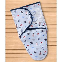 Babyhug Disney Sailor Mickey Premium Swaddle Wrapper Pack of 2 - Navy Blue Soft & Skin Friendly Cotton Velcro Closure Newborn Baby Wrapper 0 to 6 Months Prevents Startling Reflex| Trave Friendly