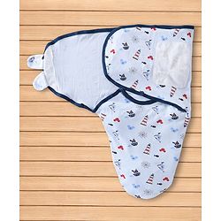 Babyhug Disney Sailor Mickey Premium Swaddle Wrapper Pack of 2 - Navy Blue Soft & Skin Friendly Cotton Velcro Closure Newborn Baby Wrapper 0 to 6 Months Prevents Startling Reflex| Trave Friendly