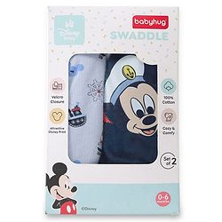 Babyhug Disney Sailor Mickey Premium Swaddle Wrapper Pack of 2 - Navy Blue Soft & Skin Friendly Cotton Velcro Closure Newborn Baby Wrapper 0 to 6 Months Prevents Startling Reflex| Trave Friendly