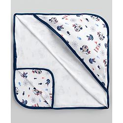 Babyhug Disney Mickey Sailor Print Premium Hooded Wrapper - White| 100% Interlock Cotton| Soft & Breathable| Lightweight & Skin Friendly| 0-6 Months| Prevents Startling Reflex| Travel Friendly