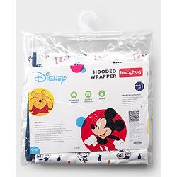 Babyhug Disney Mickey Sailor Print Premium Hooded Wrapper - White| 100% Interlock Cotton| Soft & Breathable| Lightweight & Skin Friendly| 0-6 Months| Prevents Startling Reflex| Travel Friendly