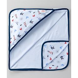 Babyhug Disney Mickey Sailor Print Premium Hooded Wrapper - Blue| 100% Interlock Cotton| Soft & Breathable| Lightweight & Skin Friendly| 0-6 Months| Prevents Startling Reflex| Travel Friendly