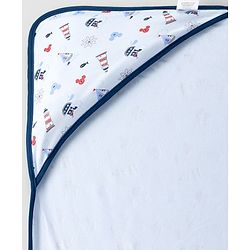 Babyhug Disney Mickey Sailor Print Premium Hooded Wrapper - Blue| 100% Interlock Cotton| Soft & Breathable| Lightweight & Skin Friendly| 0-6 Months| Prevents Startling Reflex| Travel Friendly