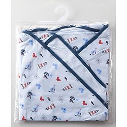 Babyhug Disney Mickey Sailor Print Premium Hooded Wrapper - Blue| 100% Interlock Cotton| Soft & Breathable| Lightweight & Skin Friendly| 0-6 Months| Prevents Startling Reflex| Travel Friendly
