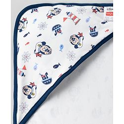 Babyhug Disney Mickey Sailor Print Premium Hooded Wrapper Pack of 2 - White & Navy| Newborn Essential|100% Interlock Cotton|Breathable Lightweight & Skin Friendly|0-6 Months| Prevents Startling Reflex