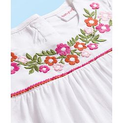 Babyhug Cotton Rayon Woven Half Sleeves Top with Floral Embroidery Detailing - White