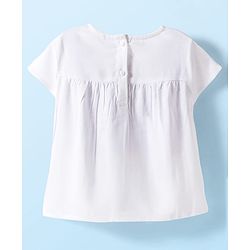 Babyhug Cotton Rayon Woven Half Sleeves Top with Floral Embroidery Detailing - White