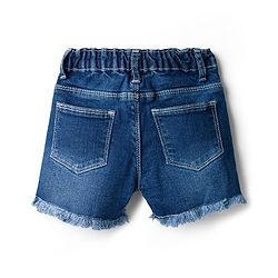 Babyhug Washed Denim Mid Thigh Length Shorts With Stretch &  Floral Embroidery - Navy Blue