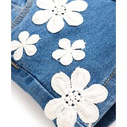 Babyhug Mid Thigh Washed Denim Shorts With Floral Applique & Stretch - Light Blue