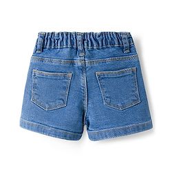 Babyhug Mid Thigh Washed Denim Shorts With Floral Applique & Stretch - Light Blue