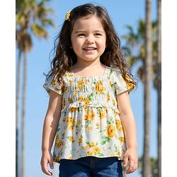 Babyhug Rayon Woven Half Sleeves Top With Floral Print - White