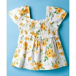 Babyhug Rayon Woven Half Sleeves Top With Floral Print - White